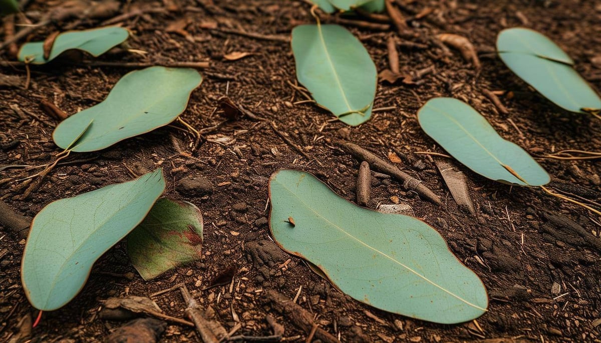 Eucalyptus gum leaves on the ground