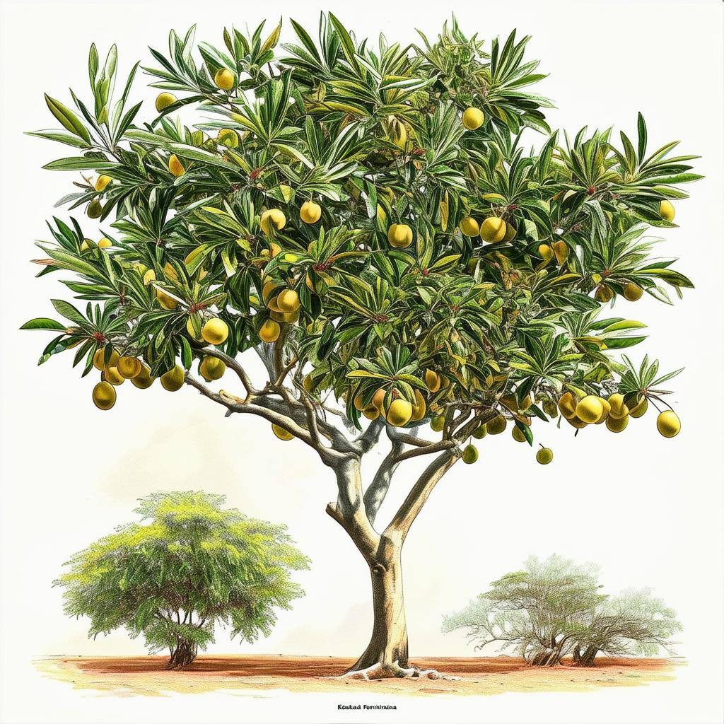 Kakadu Plum Terminalia ferdinandiana, foliage, fruit, shrub and tree size